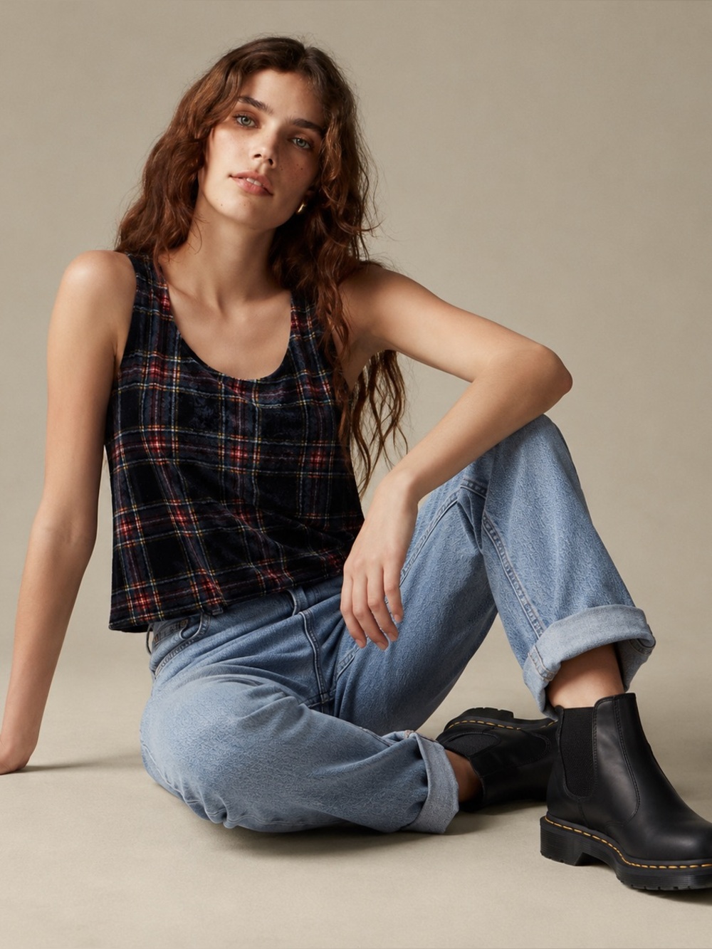 J.Crew Velvet Plaid Tank Top Black Burgundy Holiday Grunge Goth Indie Sleaze, 6
